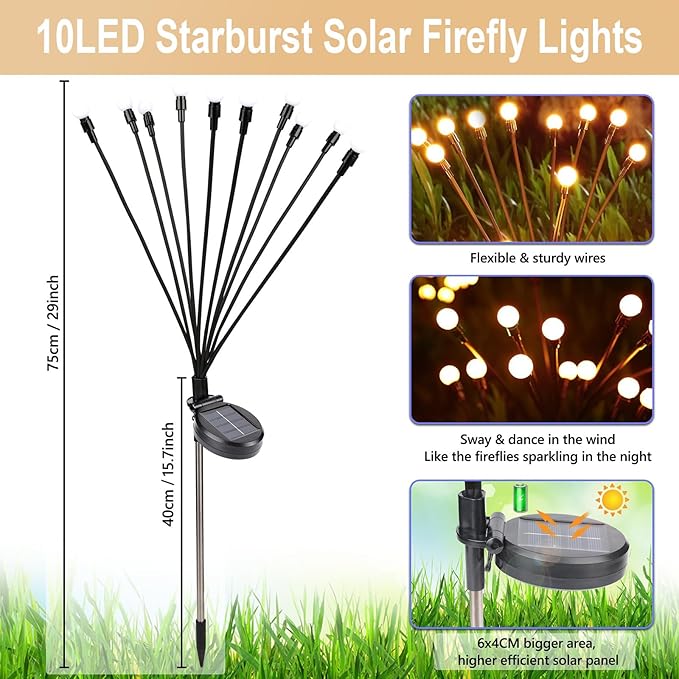 Harloon Solar Garden Lights 4 Pack, 40 LED Solar Outdoor Lights, Outdoor Decorations Lights, Solar Swaying Lights, Big Bulb Solar Swaying Lights, Firefly Lights for Patio Pathway Outdoor Decor