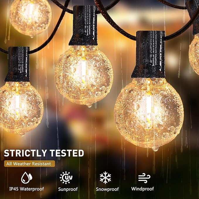 Roshin 31M Festoon Lights Outdoor 50+2 Bulbs with 3M Extension Cord - Outdoor String Lights Waterproof and Shatterproof Fairy Light for Christmas, Garden, Party, Camping, Backyard, Patio (G40)